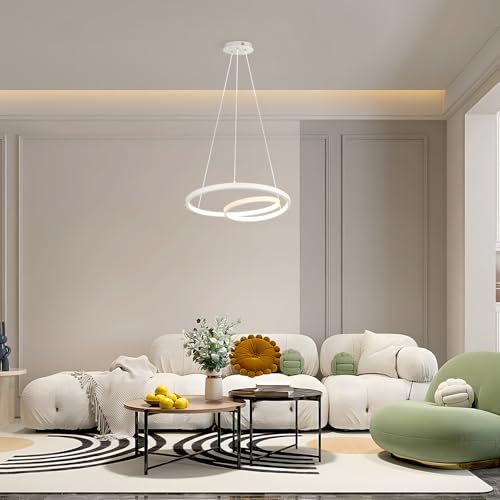ZMH Pendelleuchte Esstisch Hängelampe LED: 40CM Weiß Hängend Lampe Dimmbar Hängeleuchte Design Esszimmerlampe Modern Esstischlampe mit Fernbedienung Pendellampe für Wohnzimmer Schlafzimmer Küche