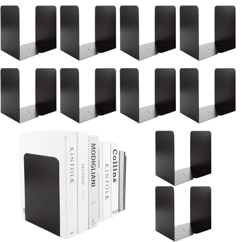 APACALI 20 suportes de livros de metal, 20,4 x 10 x 13,5 cm, suporte de leitura, suporte de livros preto, suporte para livros pesados, casa, escritório