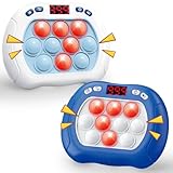 Intoypad 2 Pack Quick Push Pop Game for Kids, Handheld Fidget Toy With LED Screen Light Up, Electric Pop Controller, Fast Push Bubble Sensory Toy, White & Blue