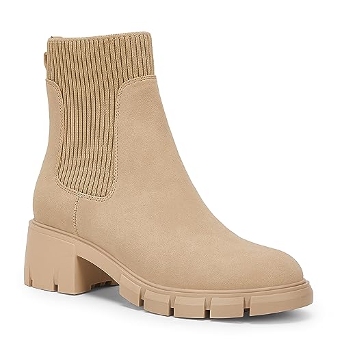 Ruanyu Womens Platform Ankle Boots Elastic Chunky Block Heel Chelsea Booties Lug Sole Non-Slip Combat Shoes2