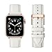Produktbild SUNFWR Lederbänder für Apple Watch Armband 42mm 44mm 45mm 49mm,Männer Frauen Ersatz-Echtlederband für Apple Watch Ultra iwatch Serie 9 Serie 8 7 6 5 4 3 2 1,Sport,Edition(Elfenbein weiß&Roségold)