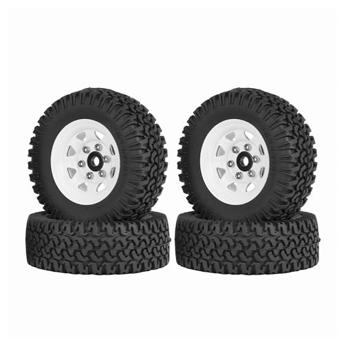 4PCS RC Car Tyre and Wheel Set,WONFAST 1.55 inch Beadlock Aluminum Alloy Metal Wheel Rim Rubber Tire 76mm for 1:10 RC Crawler Car for Tamiya CC01 CC02 LC70 JIMNY Axial AX90069 D90 TF2 (White)