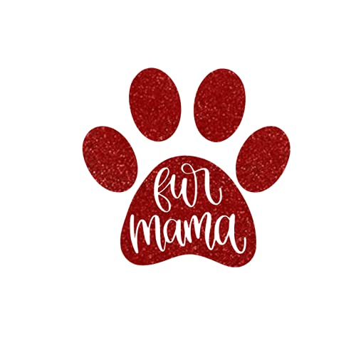 Fur Mama Iron On Decal, Animal Lover Heat Transfer Patch for Clothing, DIY Crafts and Decor, Pick Size Color (Red Glitter)