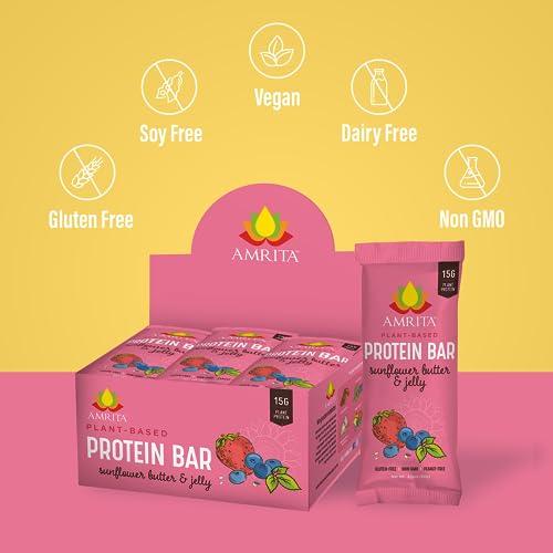 Amrita Nut Free Vegan Protein Bars (12 CT PK of 3) | Sunflower Butter & Jelly 15g Plant-Based Protein Bar | Peanut-Free, Gluten Free, and Dairy-Free | No Added Sugar, Healthy Snacks for Kids/Adults - Thumbnail 4