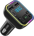 Car Bluetooth Transmitter,5.3 FM Bluetooth Adapter,PD 20W & QC 3.1 Fast Charging, Cars Adapter With Dual Usb+1 Type-C,Hands Free Calling FM Transmitters Bluetooths,LED Screen,Support USB/TF/SD