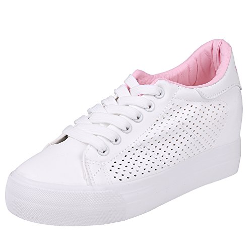 Buganda Women Fashion Leather Sneakers Casual Lace up White Black Flat Shoes High Top Hidden Heel Wedges Platform Shoes