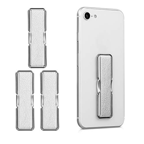 kwmobile Finger Holders for Phone (Set of 3) - Finger Holder Strap with Kickstand for Back of Phones or Cell Phone Case - Silver