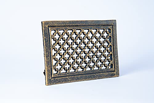 SEZAM Grille de ventilation en fonte 22,3 x 2,3 x 15,5 cm, pour poêles en faïence, fours à bois & cheminées - grille d'air chaud- grille d'aérationpour poêle, vieil or peint