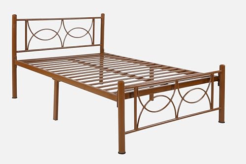 Image of Luno Metal Single Size Bed Without Storage | Wrought Iron Single Bed with Headboard & Footboard| Sturdy Powder Coated Platform Cot for Bedroom, Living Room, (Luno Brown)