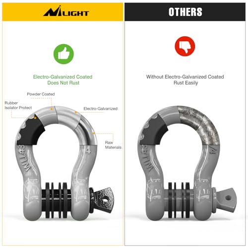 Image of Nilight 3 /4 inch D Ring Shackle 2 Pack 19T (41,887 lbs) Break Strength 4.75T WLL Heavy Duty Towing Hook with Anti-Theft System Anti-Rattle Isolators for Truck Jeep SUV ATV UTV Recovery Grey