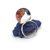  Kugelförmiger Ring mit Azurit und Vanadinit Mineral in Giessharz eingekapselt, 18 mm Kugelgröße, aus 925er Silber und verstellbarer Größe
