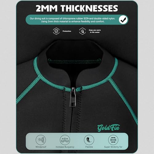 GoldFin Wetsuit Top Women, Womens 2mm Wetsuits Neoprene Long Sleeve Jacket Keep Warm for Water Aerobics Swim Dive Surf Blue-line Large by GoldFin - Image 3