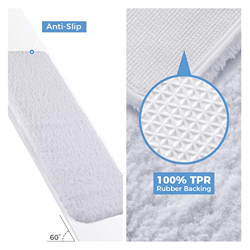 Lifewit Bathroom Runner Rug Bath Mat 59"X20" Non-Slip Soft Long Shower Rug Plush Microfiber Water Absorbent Carpet Thick Shaggy Luxury Floor Mats, Machine Washable, White #TOP5