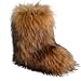 Women's Winter Snow Boots Fuzzy Flurry Furry Faux Fur Boots Warm Fur Lined Slip On Ankle Booties Comfortable Flat Shoes Fashion Round Toe Short Booties Brown