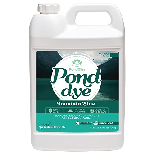 PondBliss Mountain Blue Pond Dye for Large Ponds up to 1 Acre Fish and Animal Safe - 1 Gallon (128oz)
