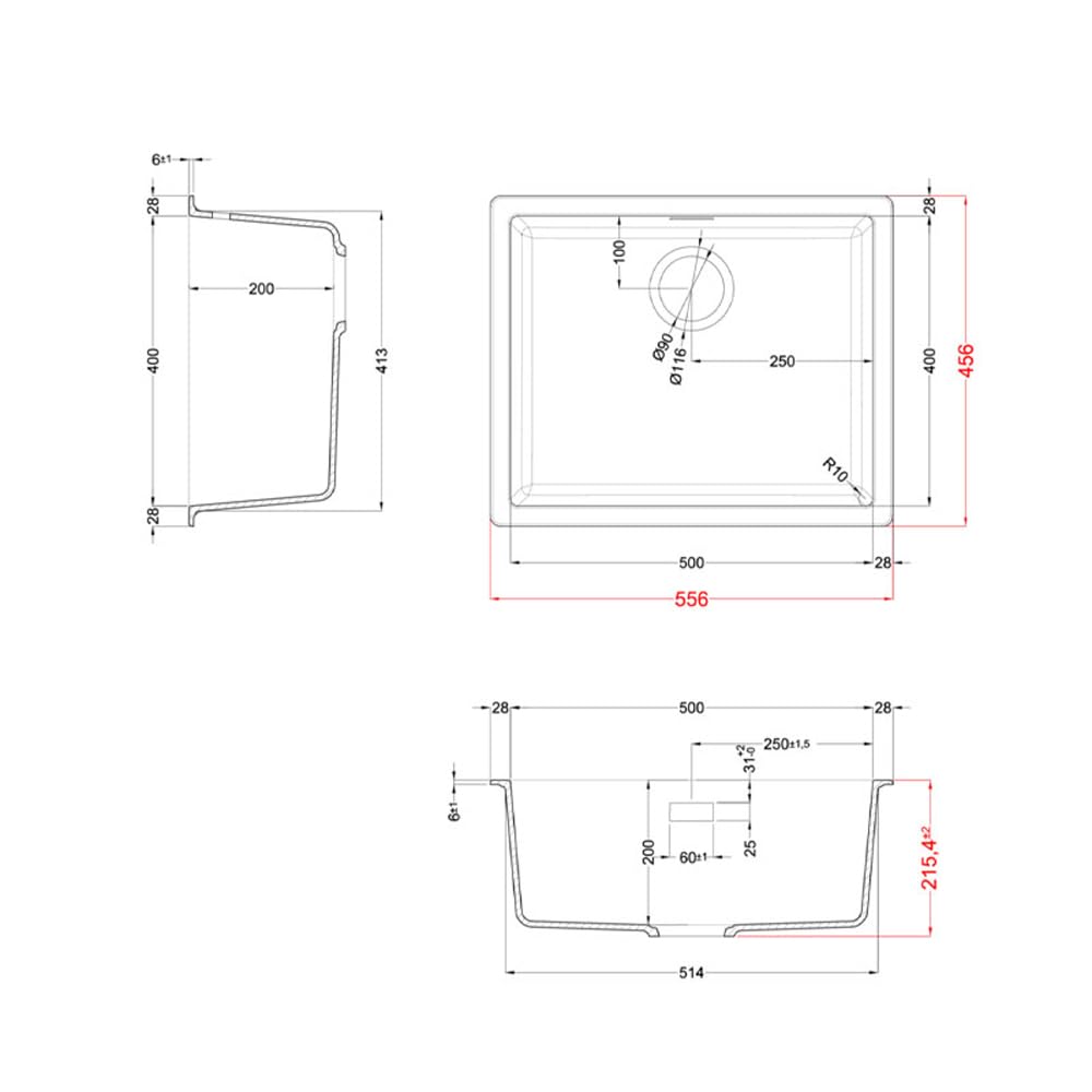 ELLECI LKZ10599 | Lavello da cucina incasso/sospeso in KERATEK ZEN 105 | Colore : Grigio scuro
