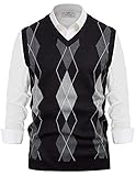 PJ PAUL JONES Mens Argyle Sweater Vest V Neck Knitted Sleeveless Pullover Vest Black 2XL