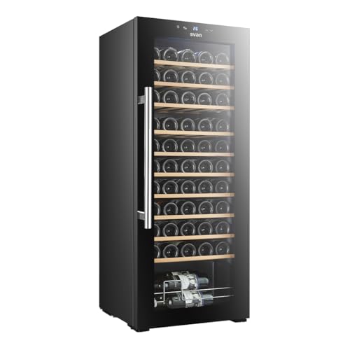 SVAN Vinoteca 55 Botellas Negro SVN5500S. 85W, Display LED táctil, Pantalla Digital Exterior, 10 Baldas de Madera, 1 Rejillas Metálicas, Clase de Eficiencia Enérgetica G