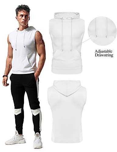 Babioboa Men's Workout Hooded Tank Tops Sleeveless Gym Hoodies Bodybuilding Muscle Cut Off T-Shirts