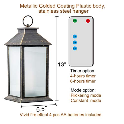 13" Vintage Style Lantern,Flickering Flame Effect Tabletop Lantern(Black,Remote Timer And Batteries Included)Indoor/Outdoor Hanging Lantern,Decorative Candle Lantern Zkee (Set Of 2) #TOP1
