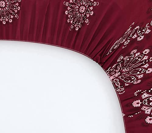 Image of KAWI King Size Microfiber All Over Elastic Fitted Double 220 TC Printed Bedsheet Cotton Feel (72 inchX78 inch X 6 inch) with 2 Pillow Covers, Color- Maroon Print