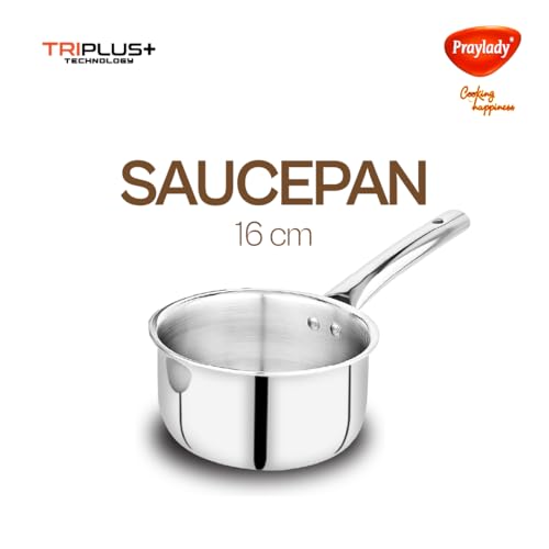 Image of Praylady TRIPLUS 4-Piece Triply Cookware Set | 24cm Kadai + 24cm Lid + 22cm Frypan + 16cm Saucepan | Triple-Layered Stainless Steel-Aluminum | Induction & Gas Compatible(4-Piece Triply Cookware Set)