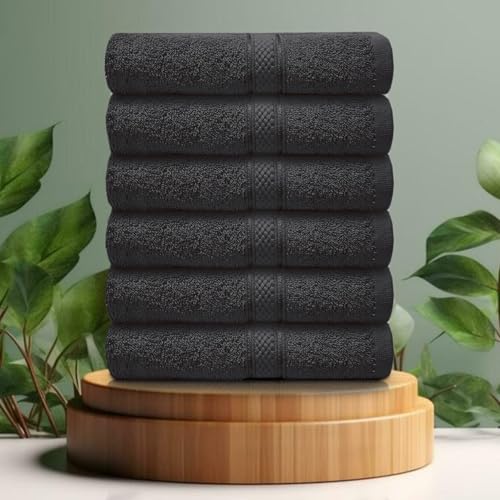 Casabella premium pack of 6 Hand Towels 100% cotton 500 GSM quick Dry super soft extra large Hand towels Pack 50x90 CM 6 Grey Hand towels for Bathroom, Kitchen use