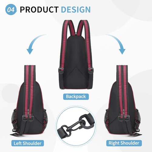 Image of Convertible Sling Bags for Women Men, Lightweight Crossbody Backpack Daypack Fit for 7.9 inch Tablet for Casual Travel Sport Hiking (Wine Red)