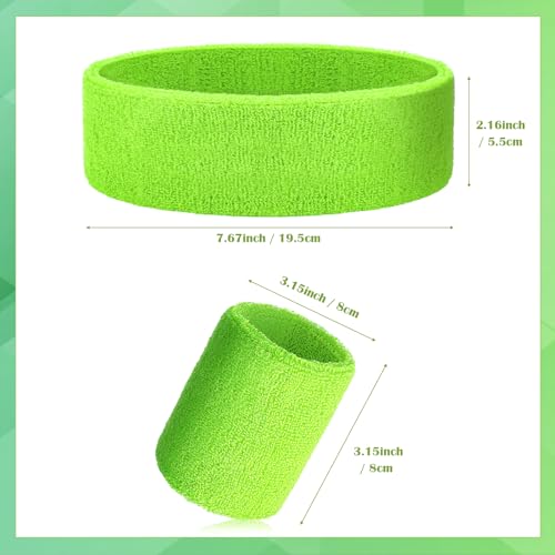 Image of 24 Pieces 80s Neon Sweatbands Set, Include 8 Sports Headbands and 16 Sweat Wristbands Elastic Athletic Tennis Sweat Bands Bulk for Man Woman
