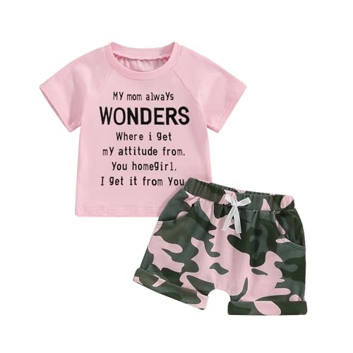 Image of Fernvia Toddler Girls Clothes 1T 2T 3T 4T 5T Summer Outfits Baby Kids Short Sleeve T-Shirt Tops & Camouflage Shorts Sets
