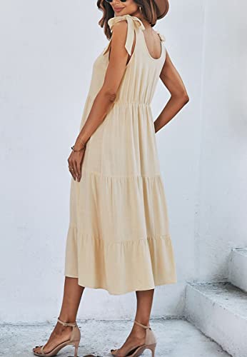 Image of chouyatou Women's Summer Adjustable Spaghetti Strap Solid Ruffle Swing Midi Dress