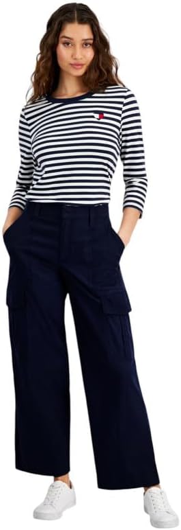 Tommy Hilfiger Women's Solid Modern Wide-Leg Cargo Pants (Sky Captain, 16)