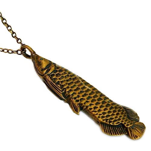 魚 熱帯 アクセサリー アロワナ フィッシュ 高級 水族館 ヴィンテージ アンティークゴールド 大人 メンズ ネックレス ペンダントのサムネイル