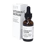 Aura Skin Vitamin C Serum, Contains 20% Vitamin C, Hyaluronic Acid, Ferulic Acid, Vitamin E to Reduce Wrinkles and Boost Collagen