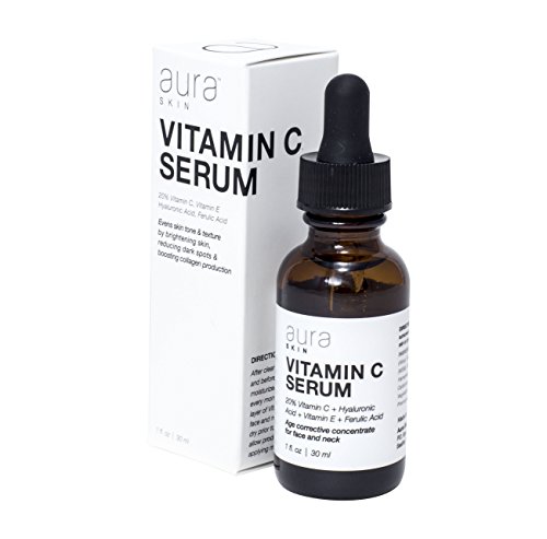 Aura Skin Vitamin C Serum, 20% Vitamin C, Hyaluronic Acid, Ferulic Acid, Vitamin E to Reduce Wrinkles and Boost Collagen, Anti-Aging