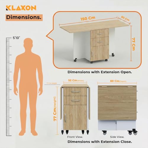 Image of Klaxon Foldable Dining Table [6] Seater with Metal Legs, Space-Saving Convertible Table, Engineered Wood, Home Dining Room (AW & Black, Kryo) (Oak & White)