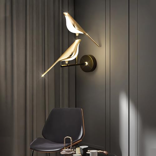 Image of Modern Birds Wall Lamp Gold Wall Sconces Creative Bird Shap Metal Lamp Body with Acrylic Lampshade with Adjustable Angle Bedside Night Light for Bedroom, Living Room, Kitchen (D11 * H14.9 inch (2 head))