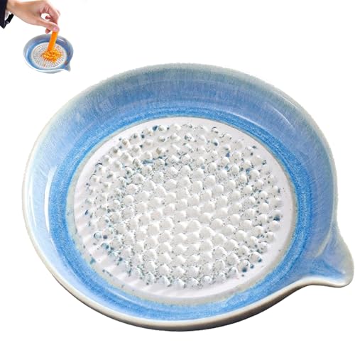 Gradient Ceramic Grater Plate,Handheld Kitchen Grinding Dish With Spout,for Fine Paste, Grater for Fine Paste,Easy to Clean, Com