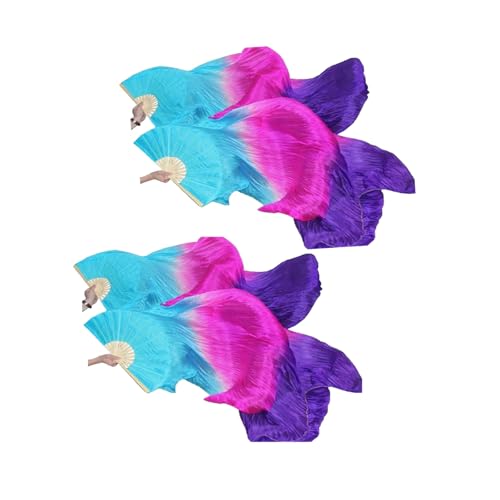 WXHVLTT 2 Pairs Artificial Silk Belly Dance Fans, 1.8 Meter/ 5.91 ft Long Belly Dance Silk Fan, Long Folding Imitated Silk Fans for Dancing Show Arts(Blue-Purple)