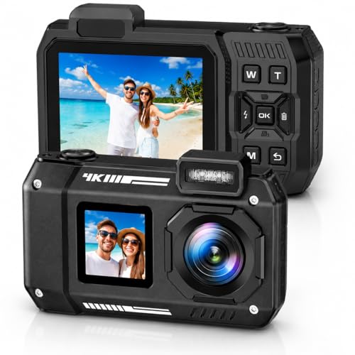 Maxmango 4K Digital Camera for Travel & Outdoor Adventures, Dual Screen, Autofocus Compact Camera for Beach & Family Vaction,Black (Card Not Included)