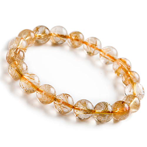Quartz rutilé or bracelet 11mm en perles rondes transparentes d'exception