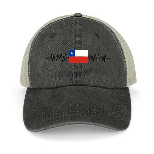 Yelolyio Gorra de béisbol de malla ajustable con diseño de bandera de Chile, gorra de béisbol de malla con diseño de bandera de Chile, gorra de béisbol retro lavada, gorra de camionero transpirable,