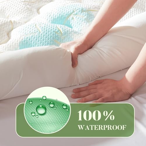 100% Waterproof Queen Size Mattress Topper, Thick Pillow Top Mattress Pad,Up to 21 Inch Deep Pocket,Soft Breathable Mattress Pad for Back Pain, Protector Cover(Beige)