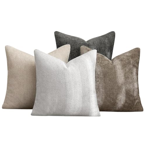 Opiniones de Cojines los 10 mejores. 41 Pack 4 Fundas Cojín 45x45cm Chenille Suave, Estilo Boho y Rústico - Decoración Moderna para Sofá, Cama o Salón
