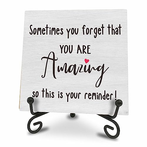 Wooden Sign Gifts Desk Decor - Sometimes You Forget That You Are Amazing - Motivational Wood Plaque With A Support Frame - Home & Office Inspirational Gifts For Women And Man, Desk Decor & Accessories - A06