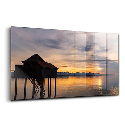 Peinture sur verre coucher de soleil au lac Bodeńskie pour salon chaleureux