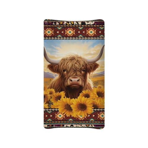 Image of Guosanchn Highland Cow Baby Changing Pad Cover Sunflower Diaper Table Change Mat Cover for Baby Boys Girls Southwest Aztec Changing Pad Covers Fitted 32"x16"
