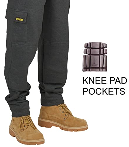 Site King Mens Cargo Combat Work Tracksuit Jogging Bottoms With Knee Pad Pockets Size S To 5XL Fleece Pants (Xl - 42/44 Waist, Charcoal) - 4