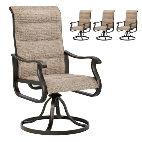 UDPATIO Patio Swivel Chairs Set of 4, Outdoor Dining Chairs High Back with Padded All Weather Breathable Textilene, Metal Rocking Frame for Backyard Lawn Garden, Brown