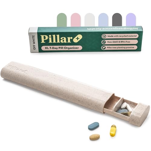 Image of Pillar Plus - Aesthetic 7 XL Day Pill Organizer | BPA-Free Wheat Straw Medicine Case | Pretty Travel & Home Tablet Vitamin Organizer | Cute Weekly Pill Box | Travel Medicine Organizer (Off White)